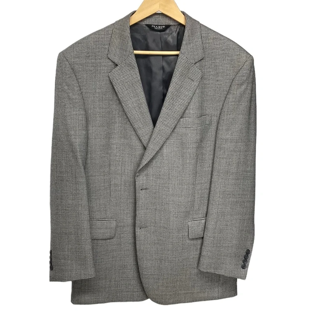 Jos. A. Bank Sport Coat 44R Black and Grey Houndstooth Glen Plaid